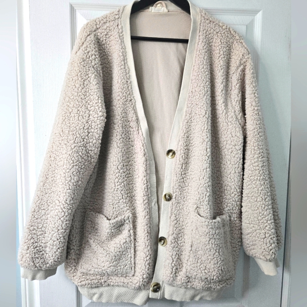 Entro Teddy Bear Cardigan, soft cream coloured, size XL (oversized)